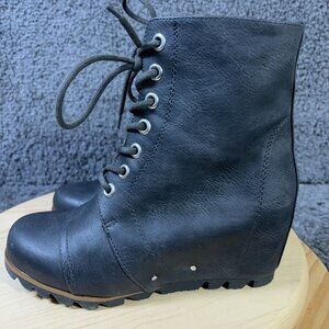 UNIONBAY Hidden Wedge Boots Billy Womens Size 8 Black Lace Up  Cap Toe Ankle